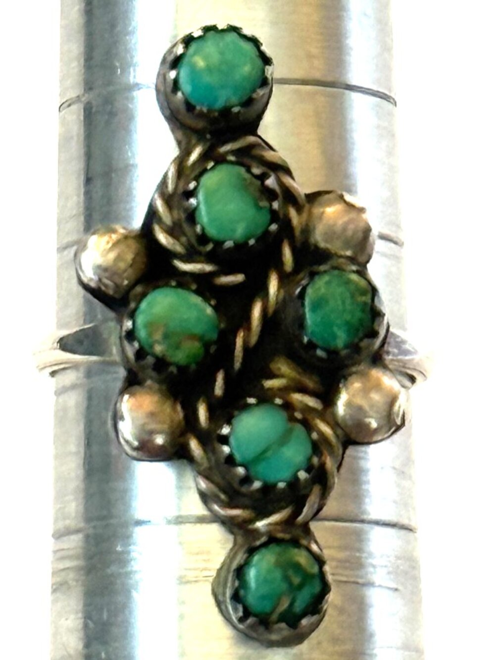 VINTAGE ZUNI SNAKE EYE RING SIZE 7 STERLING SILVER TURQUOISE GEMSTONES HANDMADE